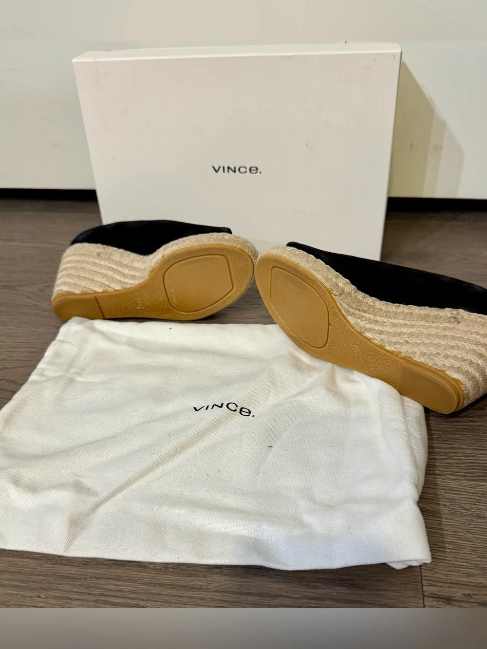 Vince Black Suede Espadrille Wedge Sandals. NWOT